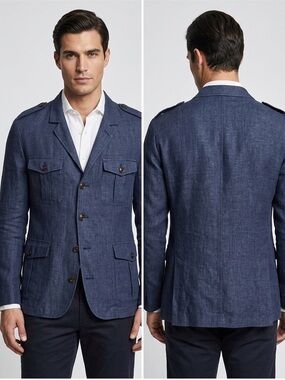 Gutteridge Dark Chambray Linen Field Jacket